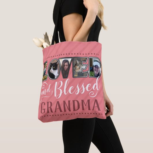 Grootma Loved en Blessed Photo Collage Tote Bag (Dichtbij)