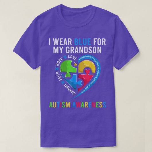 Grootma opa Autism Heart T-shirt I Draag blauw voo (Design voorkant)