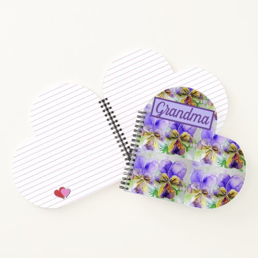 Grootma Paarse Bloem Violas Waterverf Notitieboek (Binnen)