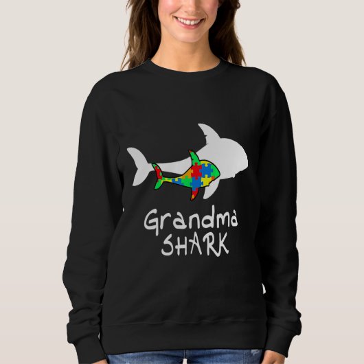 Grootma Shark Puzzle Piece Cool Autism Awareness Trui (Voorkant)
