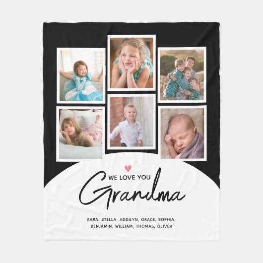 Grootma We houden van je 6 Foto Script Black Fleece Deken (Voorkant)