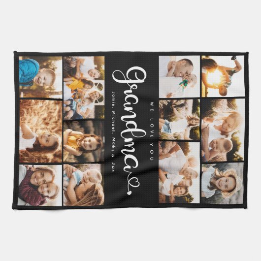 Grootma We houden van je hart Moderne fotocollage Theedoek (Horizontaal)