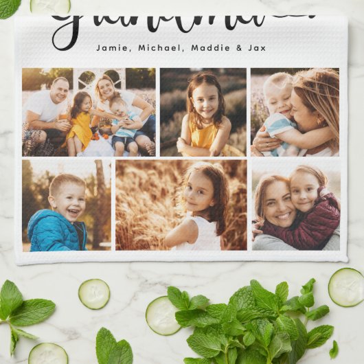 Grootma We houden van je hart Moderne fotocollage Theedoek (Gevouwen)