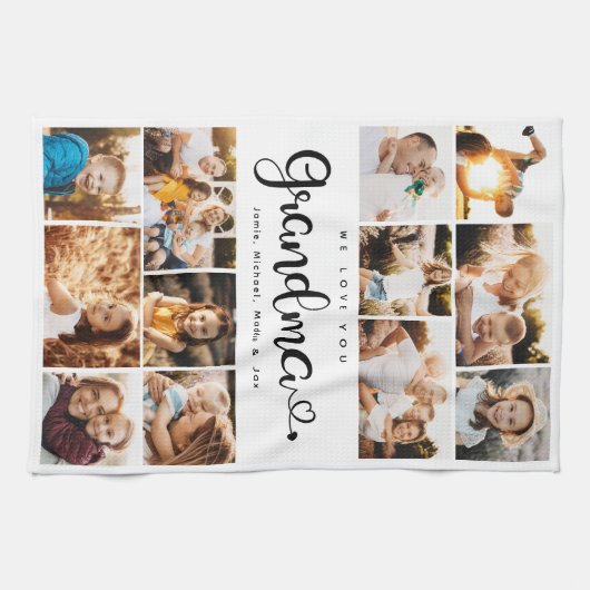 Grootma We houden van je hart Moderne fotocollage Theedoek (Horizontaal)