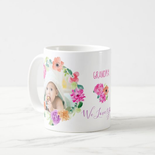 Grootma We houden van je Waterverf Floral Wreatfot Koffiemok (Voorkant links)