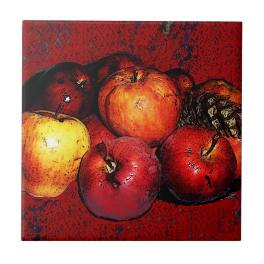 Grootmaanbollen van appels, Tegel-rood Tegeltje (Voorkant)