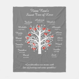 Grootmabomen (harten), wit/grijs, 15 namen/data fleece deken