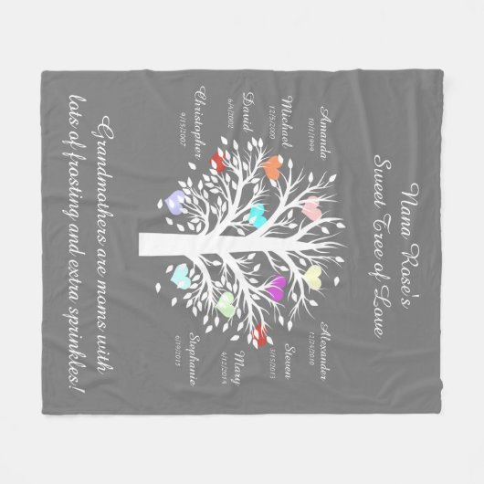 Grootmabomen (harten), witte/grijze 8 namen en dat fleece deken (Voorkant (Horizontaal))