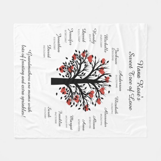 Grootmabomen (harten), zwart/wit, 15 namen/data fleece deken (Voorkant (Horizontaal))