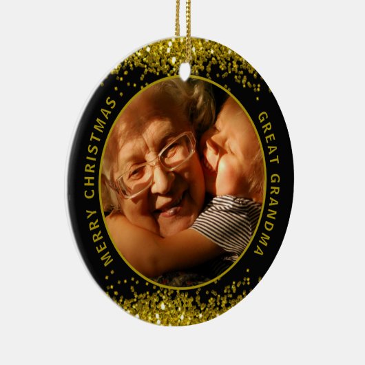 Grootmafoto Black Gold Merry kerst  Keramisch Ornament (Rechts)