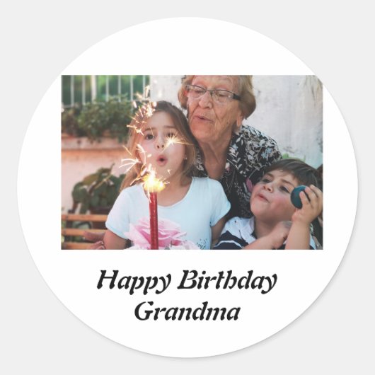 Grootmafoto van Custom Happy Birthday Ronde Sticker (Voorkant)