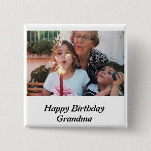 Grootmafoto van Custom Happy Birthday Vierkante Button 5,1 Cm