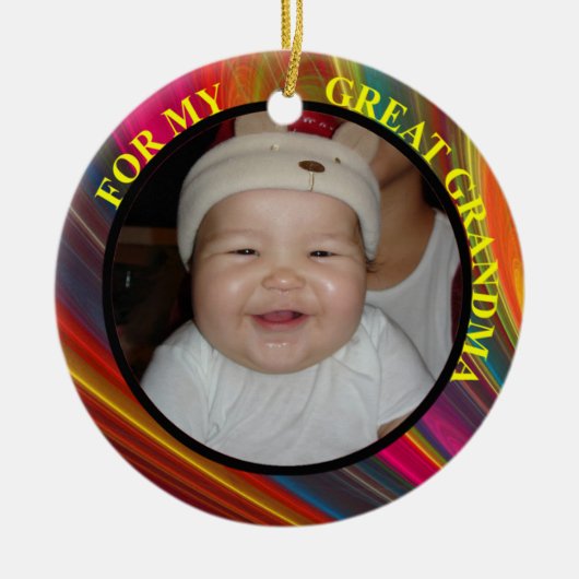 Grootmafotocadeau, Label en versiering Keramisch Ornament (Voorkant)