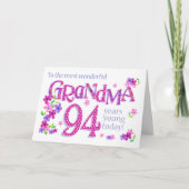 Grootma's 94e verjaardag Word Art met Flowers Card Feestdagen Kaart (Voorkant)