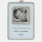 Grootma's eerste kerstfeest Persoonlijke foto naam Verzilverd Omlijst Ornament (Voorkant)
