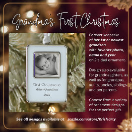 Grootma's eerste kerstfeest Persoonlijke foto naam Verzilverd Omlijst Ornament