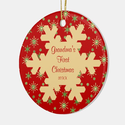 Grootma's eerste kerstfeest rood snowflake keramisch ornament (Links)