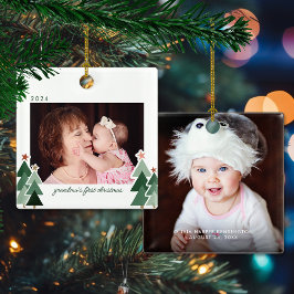 Grootma's eerste kerstfeest Rustic Trees 2 Foto's Keramisch Ornament