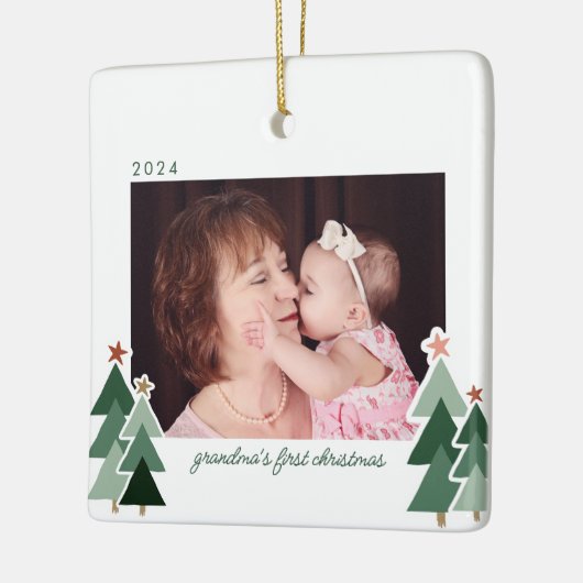 Grootma's eerste kerstfeest Rustic Trees 2 Foto's Keramisch Ornament (Links)