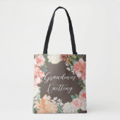 Grootma's Knitting Color Peach Waterverf Floral Tote Bag (Voorkant)