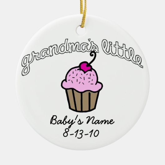 Grootma's Little Cupcake - Roze - Jouw naam Keramisch Ornament (Voorkant)