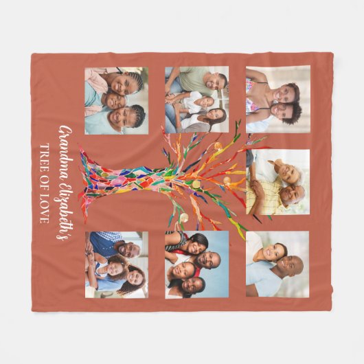 Grootma's Seven Photo Collage Rust Fleece Deken (Voorkant (Horizontaal))