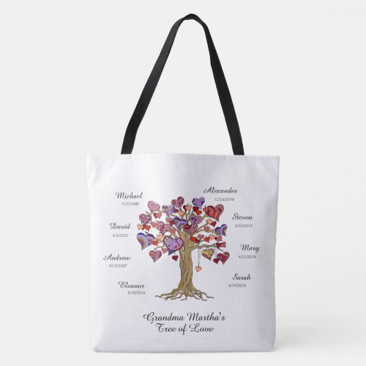 Grootmastructuur (hart), aangepaste namen/datums tote bag (Voorkant)