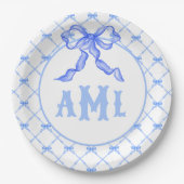 Grootmille Chinoiserie Monogram Bamboe & Bow Papieren Bordje (Voorkant)