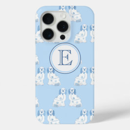 Grootmilleniale monogram Blauwe & Witte Honden iPhone 15 Pro Case