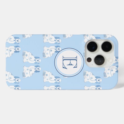 Grootmilleniale monogram Blauwe & Witte Honden Case-Mate iPhone Case (Achterkant (horizontaal))