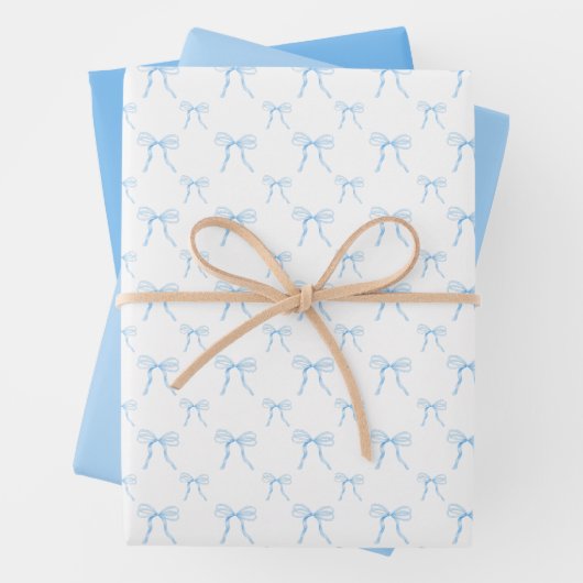 Grootmillennial Blauw Lint Inpakpapier Vel Set (In situ)
