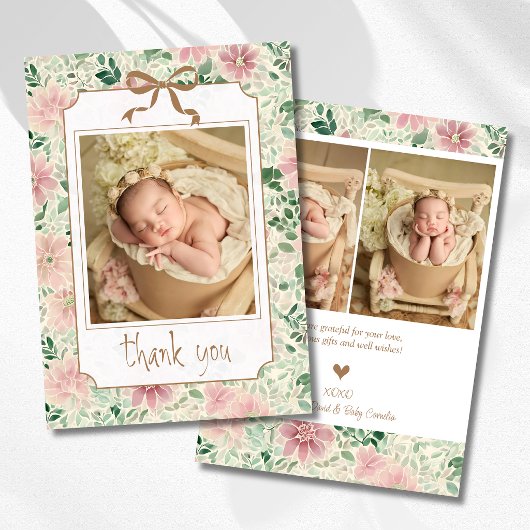 Grootmillennial Blush Anemone Baby Foto Bedankt Aankondiging