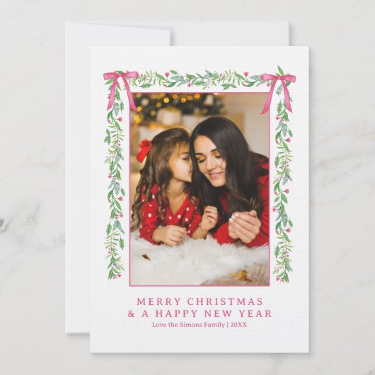Grootmillennial groene kerstkrans met linten | Fot Kaart (Voorkant)