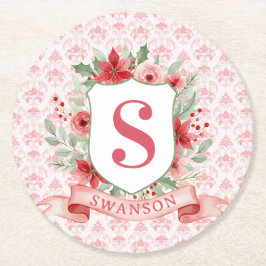 Grootmillennial Kerst Monogram Wapenschild Ronde Kartonnen Onderzetter