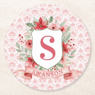 Grootmillennial Kerst Monogram Wapenschild Ronde Kartonnen Onderzetter