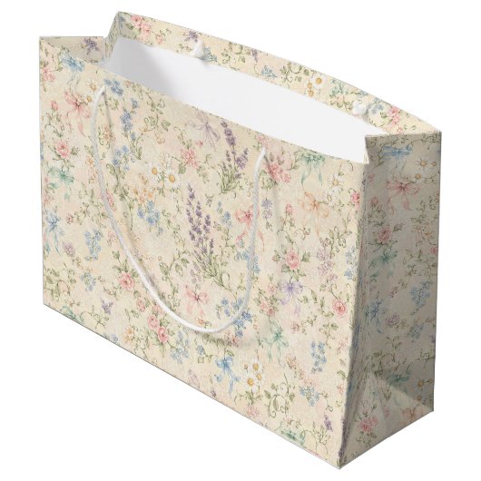 Grootmillennial Pastel Bloem Cadeaubag Groot Cadeauzakje (Achterkant Gekanteld)