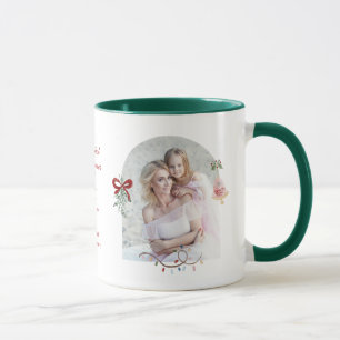 Grootmillennial Roze Strik Mistletoe Foto Kerstmis Mok