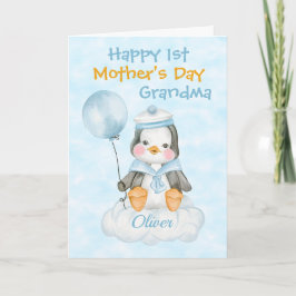 Grootmoeder 1ste Moederdag Penguin Blue Kaart
