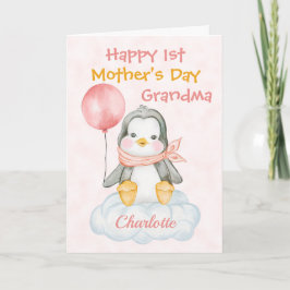 Grootmoeder 1ste Moederdag Penguin Pink Kaart