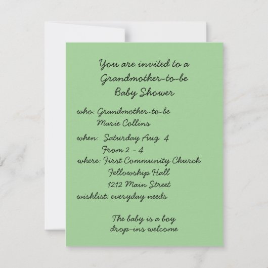 Grootmoeder Baby shower Uitnodiging (Achterkant)