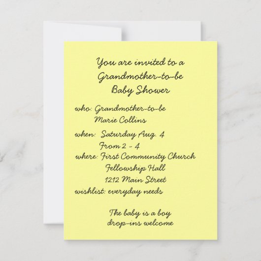 Grootmoeder Baby shower Uitnodiging (Achterkant)