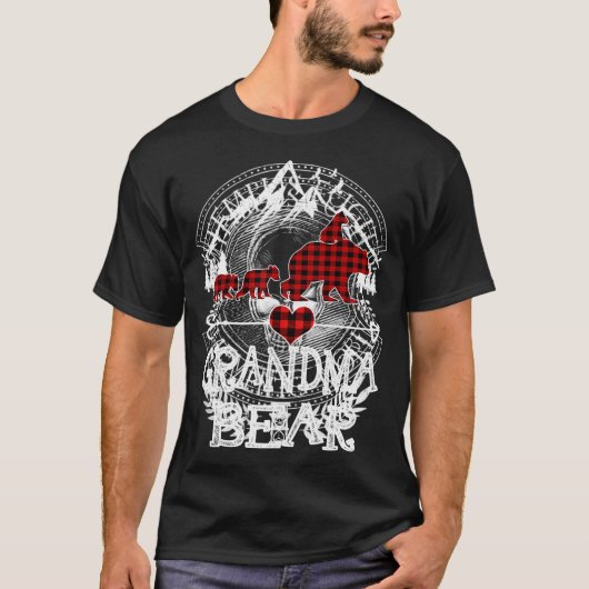 Grootmoeder Beer Kerst Pyjama Rode Buffalo Plaid T-shirt (Voorkant)