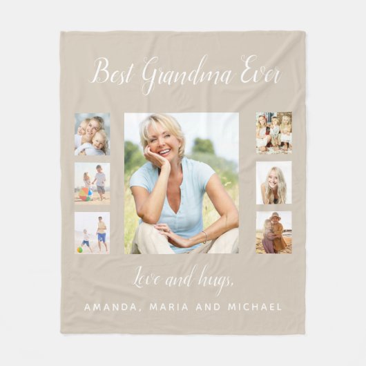 Grootmoeder beige foto collage kleinkinderen fleece deken (Voorkant)