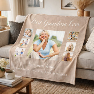 Grootmoeder beige fotocollage kleinkinderen fleece deken
