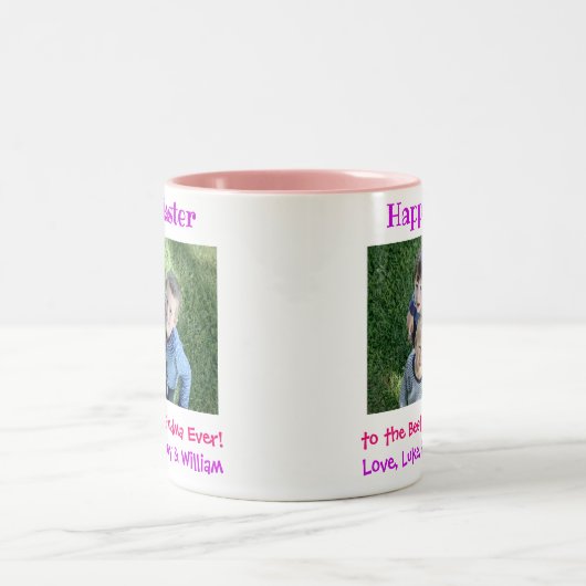 Grootmoeder beste ooit Kinder foto bij Pasen groot Tweekleurige Koffiemok (Center)