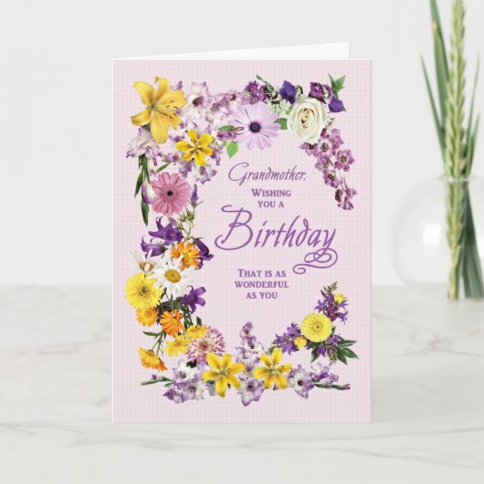 Grootmoeder Birthday Flower Lijst Card Kaart (Voorkant)