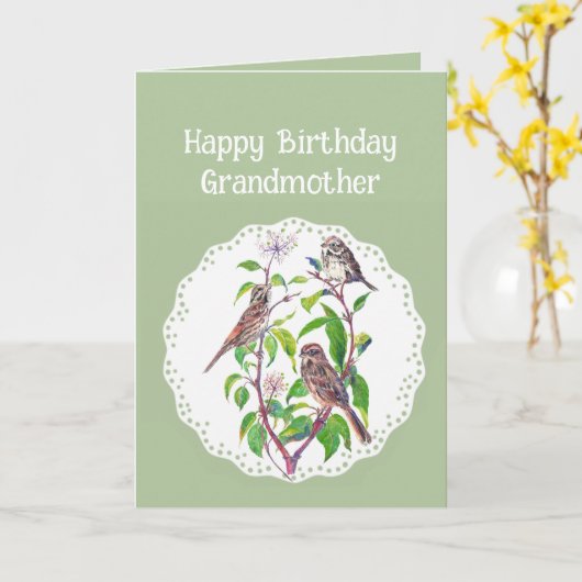Grootmoeder Birthday Song Sparrows, Cute Birds Kaart (Gele Bloem)