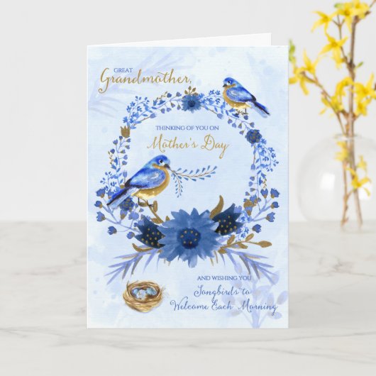 Grootmoeder Bluebird Moederdag Kaart (Gele Bloem)