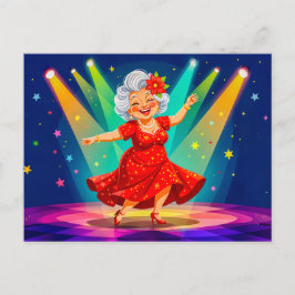 Grootmoeder die op het podium danst illustratie feestdagenkaart