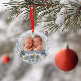 Grootmoeder eerste kerstblauw goudbloem Foto Ornament